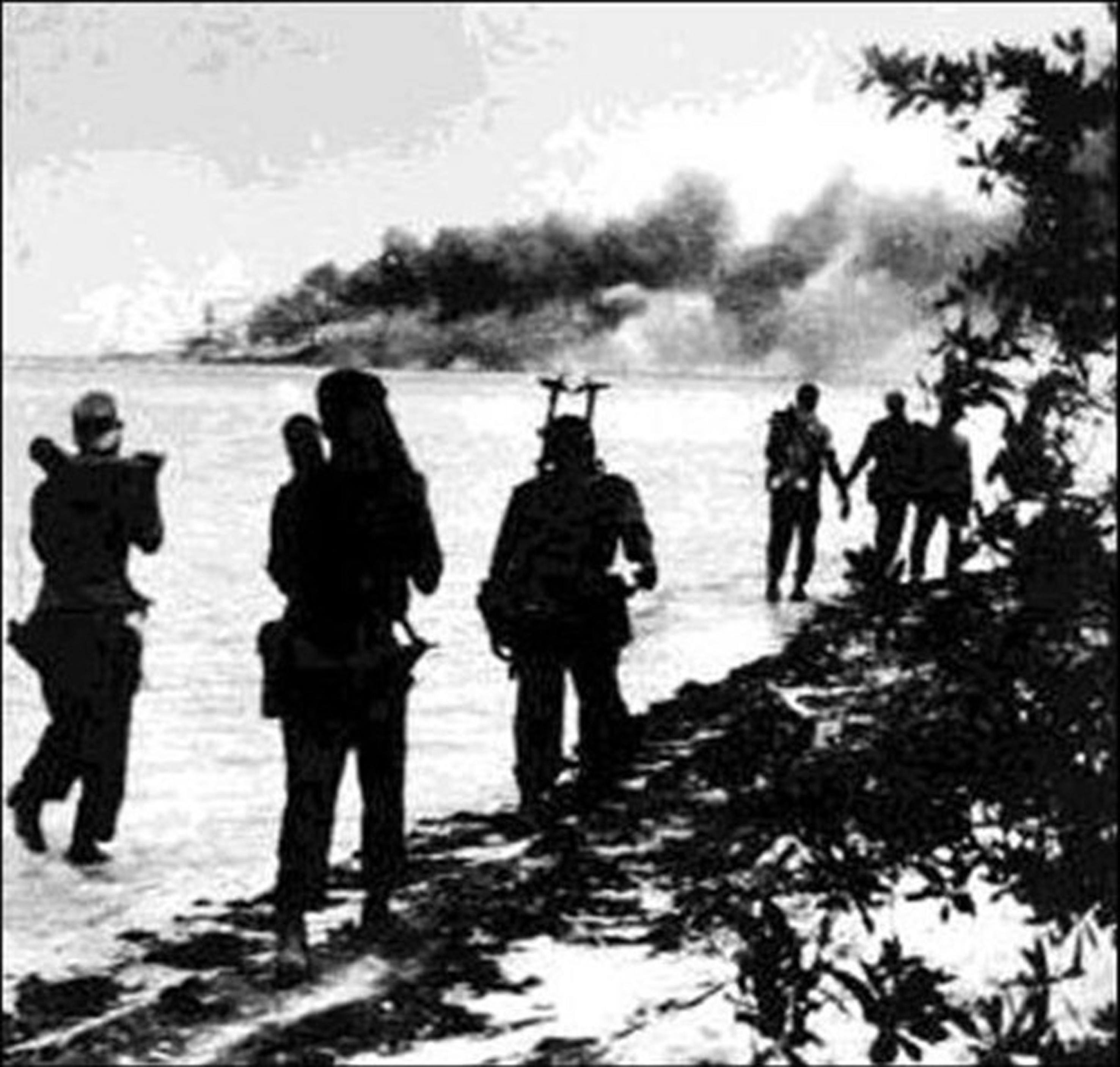 26 - Pattugliamenti sulle spiagge, sullo sfondo la Puerto Escondido in fiamme